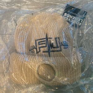 Beige Knit Beanie and mask with Embroidered Logo